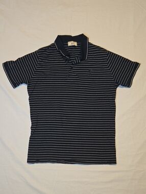 Ami Navy & White Stripe 1/4 Button Down Embroidered Logo Polo Shirt